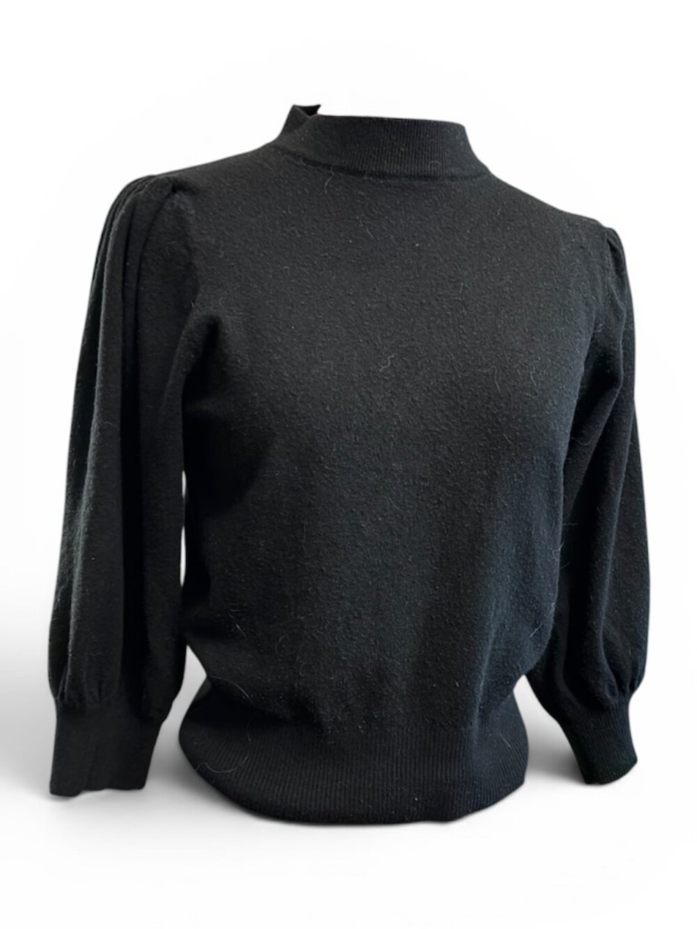 Puff Sleeve Mock Neck Sweater in Black by On Twelfth